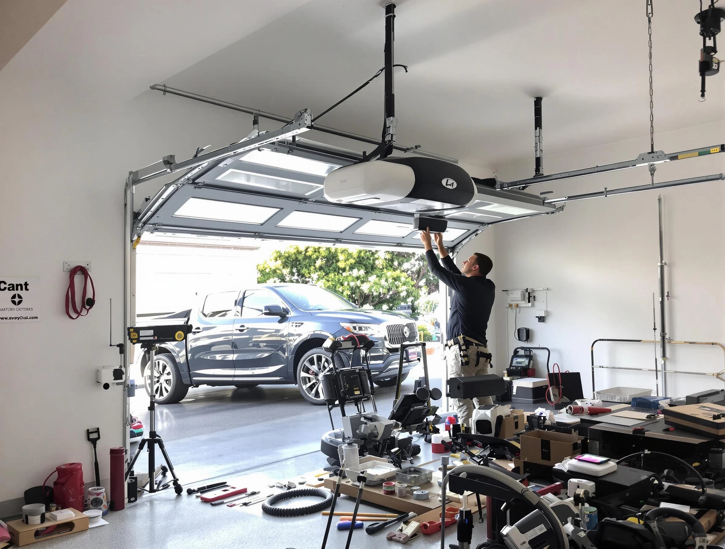 Providence Garage Door Repair specialist installing smart garage door opener system in Providence home