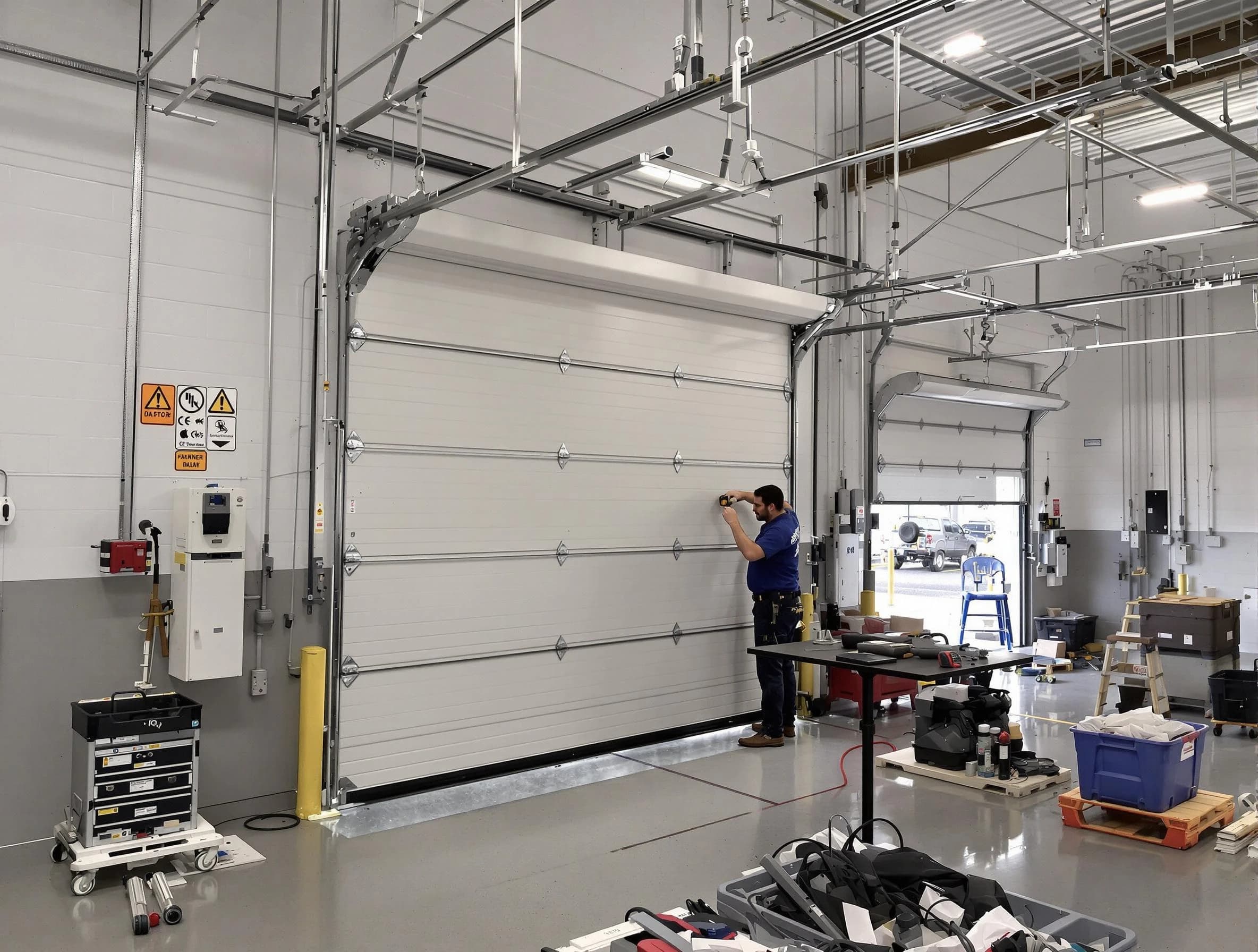 Commercial garage door repair being performed by Providence Garage Door Repair expert in Providence