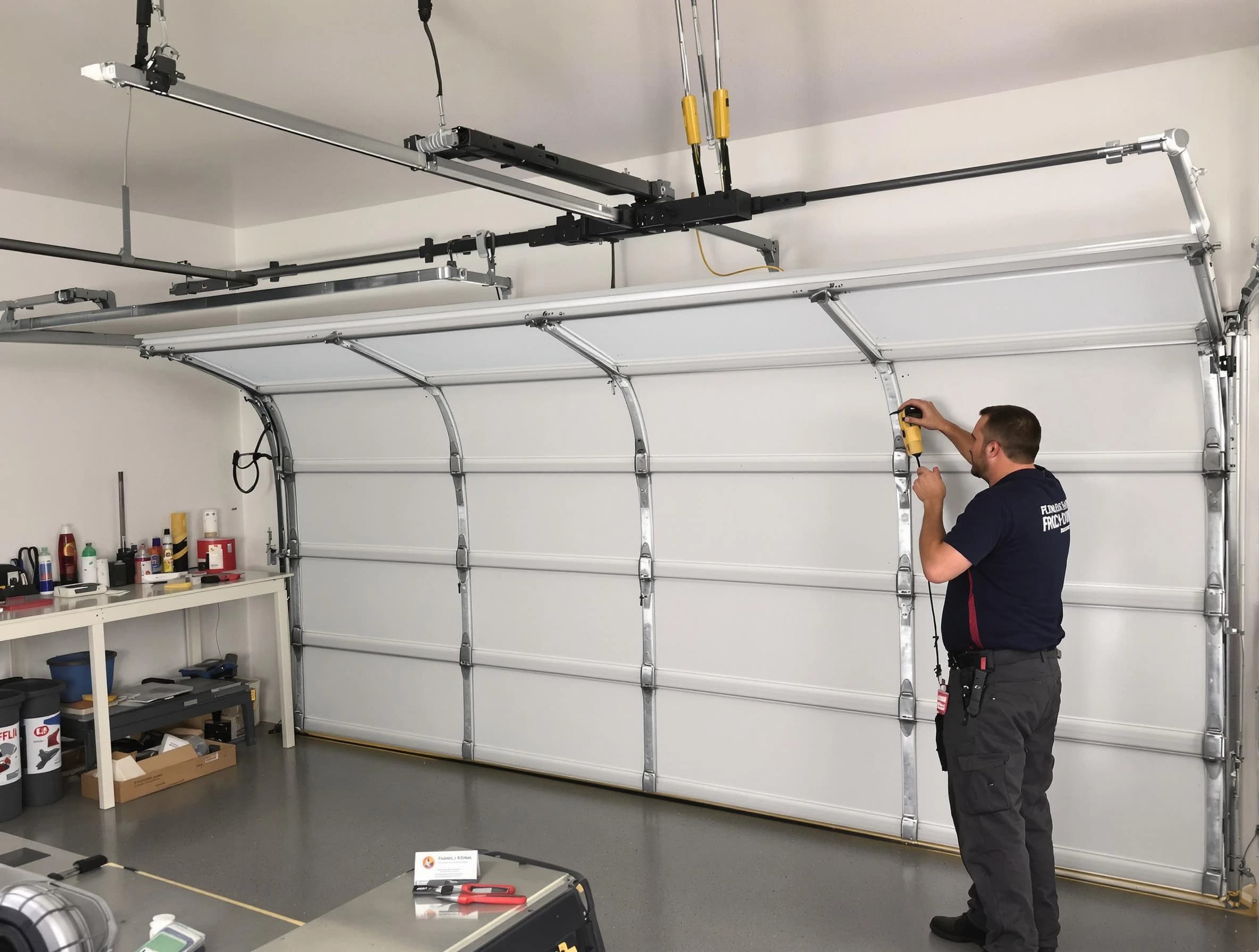Providence Garage Door Repair certified technician performing overhead door system repair in Providence
