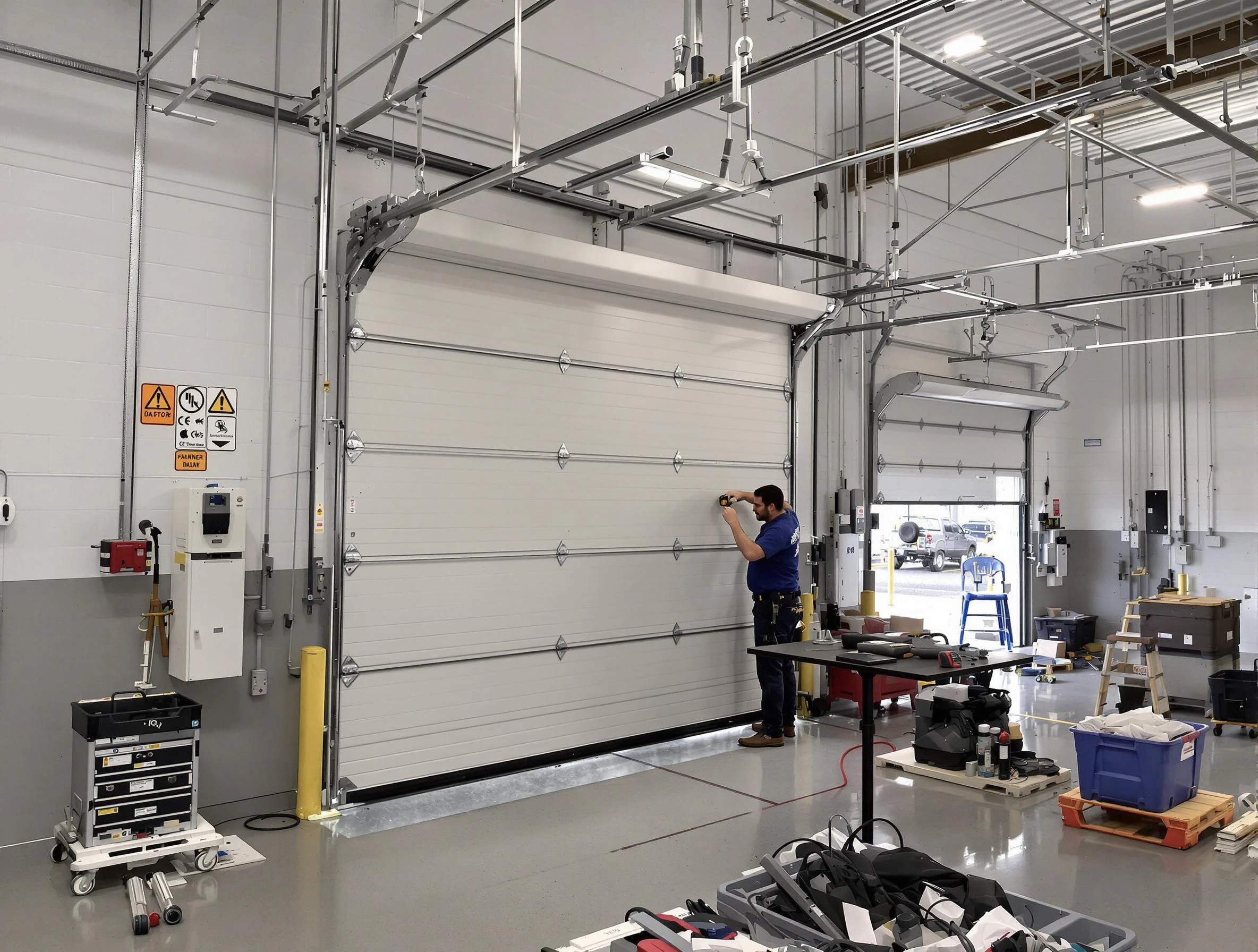 Commercial garage door repair being performed by Providence Garage Door Repair expert in Providence