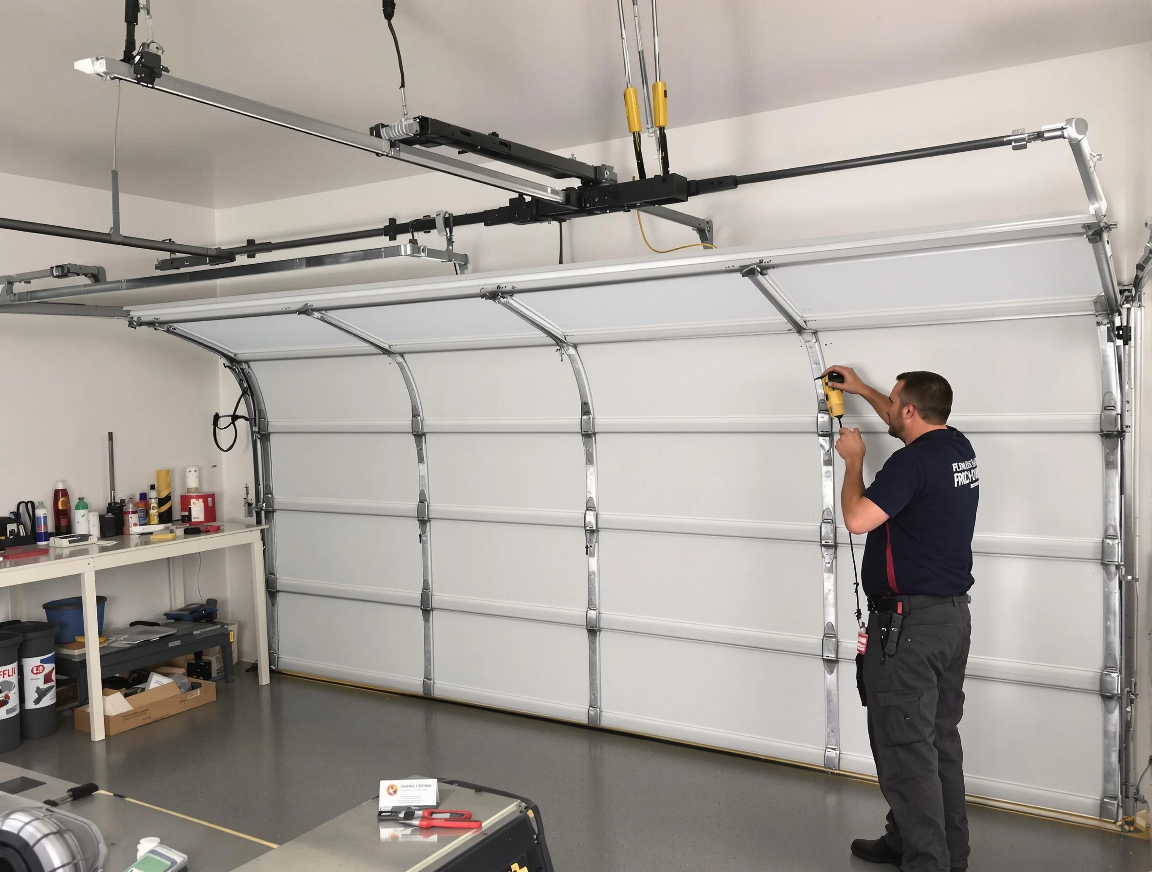 Providence Garage Door Repair certified technician performing overhead door system repair in Providence